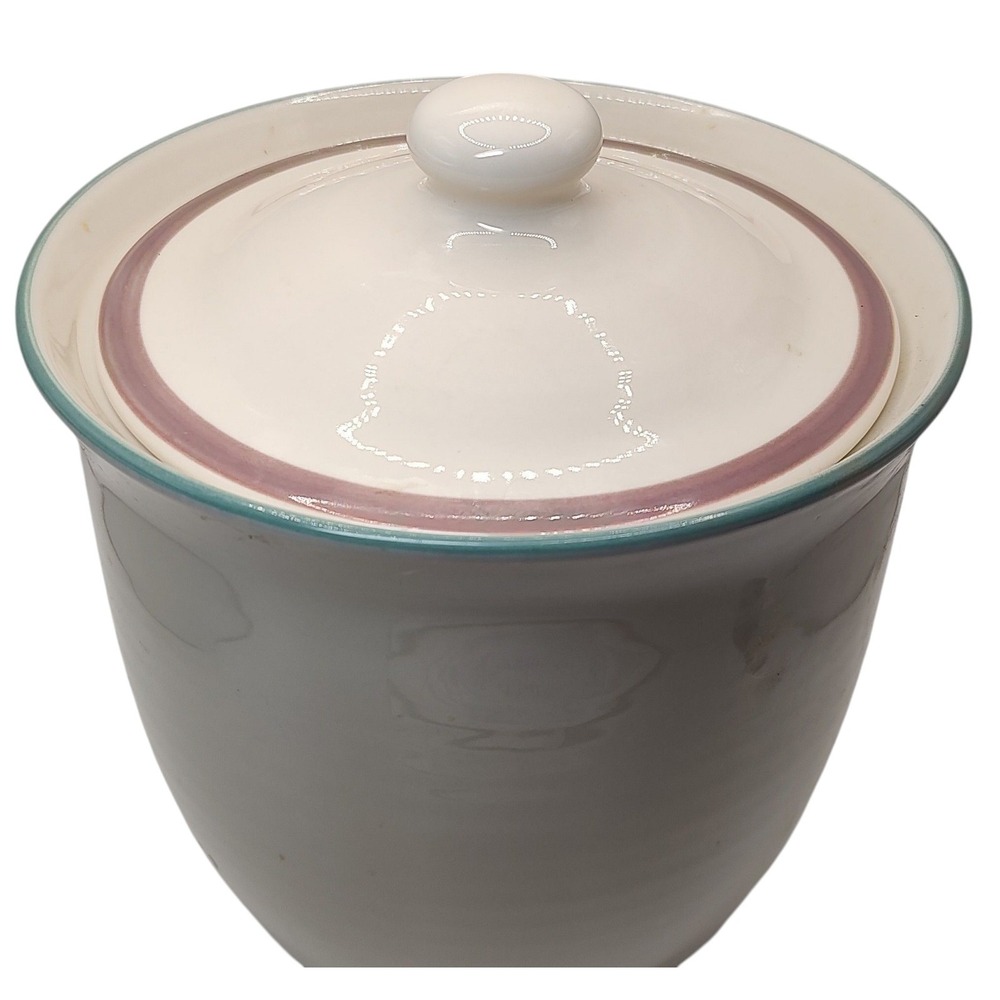 Pfaltzgraff Juniper‎ Large Canister with Lid Cream Green and Pink Food Storage